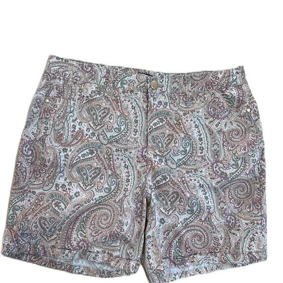 Bandolino Womans Shorts Size 12 Amy Short Cotton Cuffed Paisley Print Stretch - Picture 1 of 8
